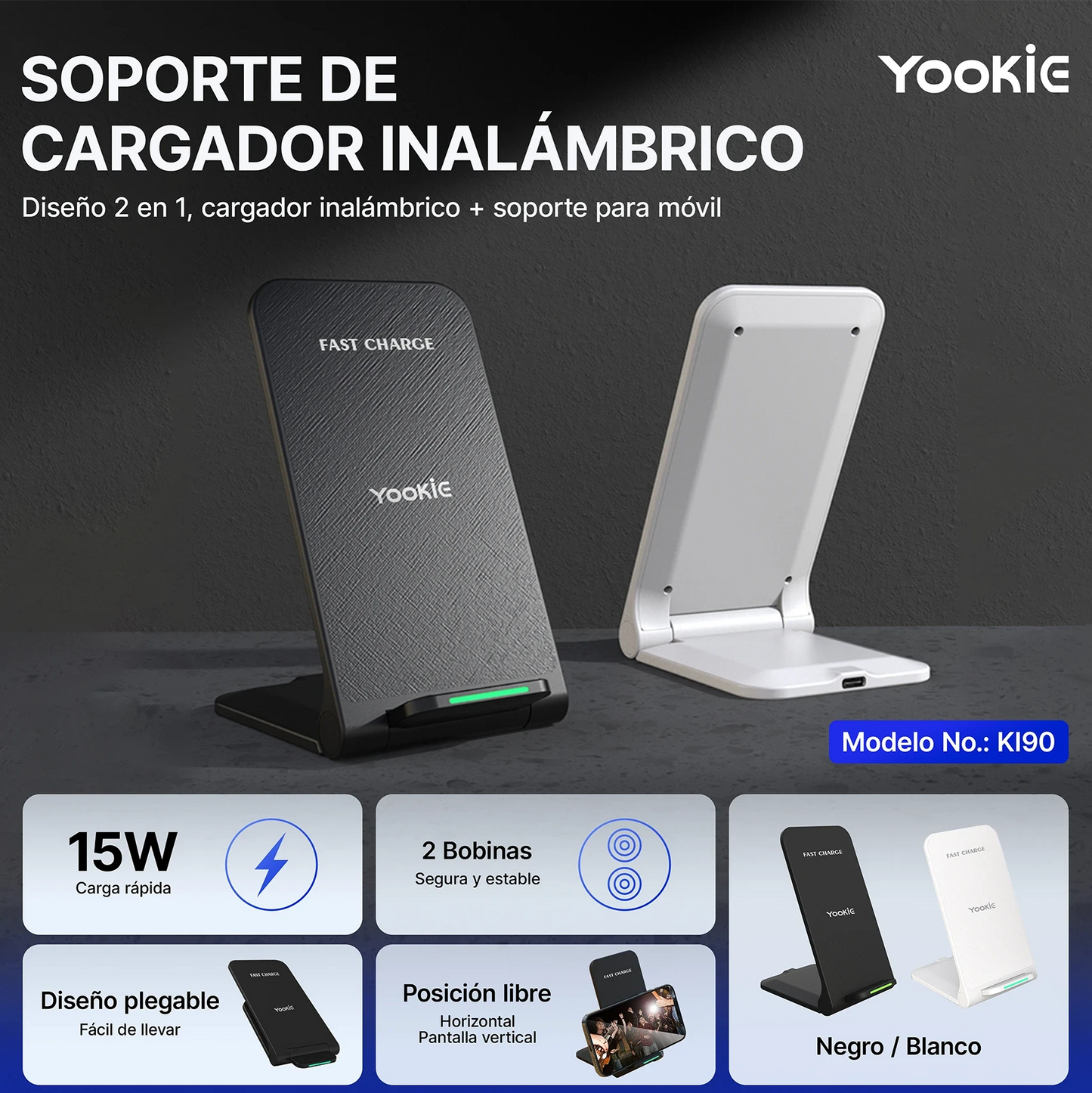 Soporte Cargador Inalámbrico | Yookie KI90
