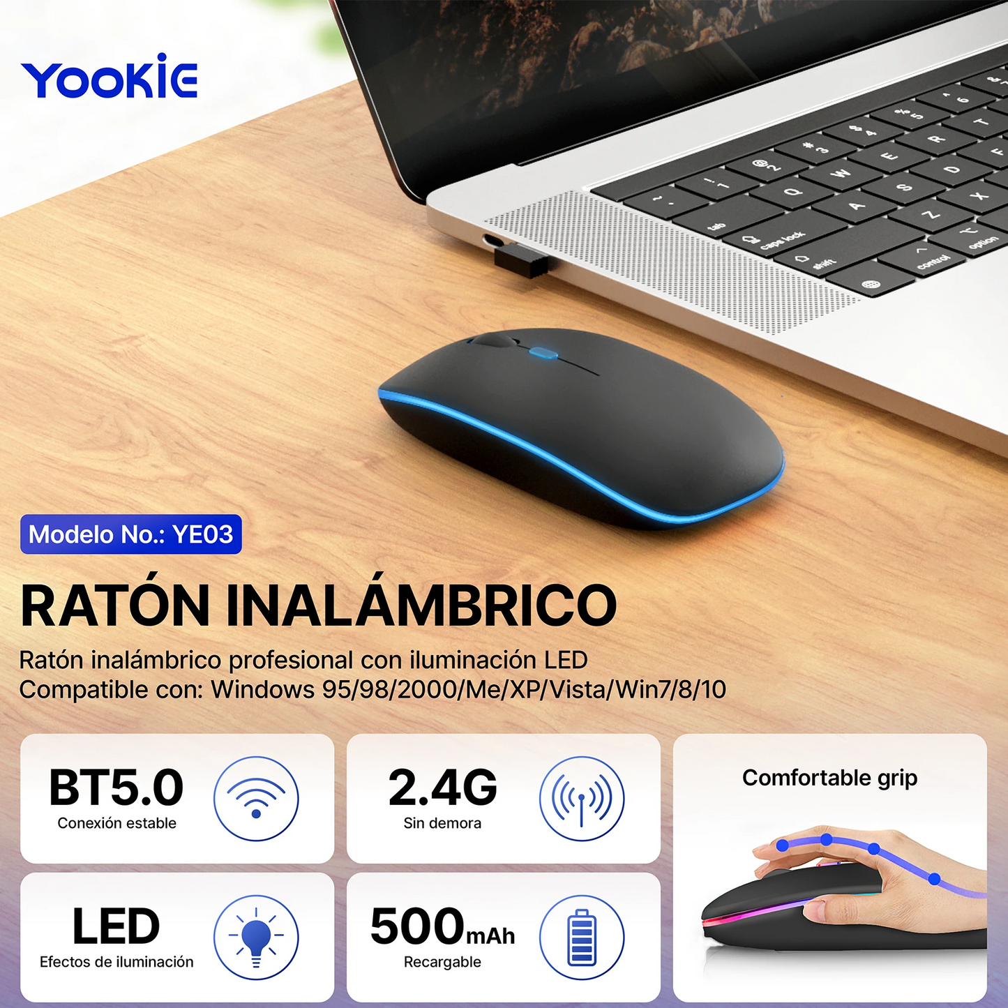Mouse Inalámbrico LED | Yookie YE03