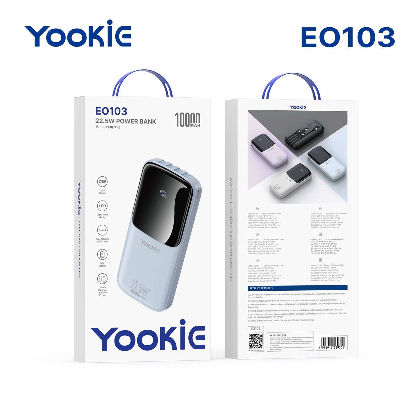 Power Bank Yookie EO103 | 10000mAh Carga Rápida